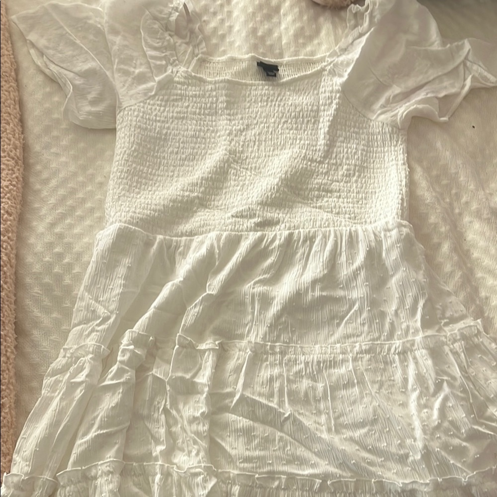 Target White Smocked Babydoll Dress with Flutter Sleeves